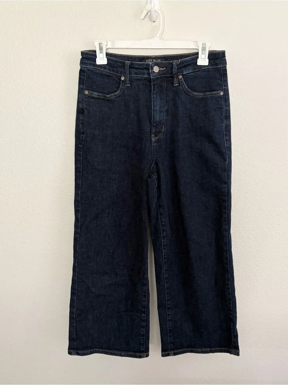 Judy Blue Tummy Control Wide Leg Crop Denim Blue Jeans Dark Wash Size 9/29